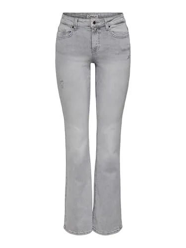 ONLY Bootcut-Jeans ONLBLUSH MID WAIST FLARED DNM REA1099 in Light Grey Denim - Stylische Bootcut-Jeans mit normaler Leibhöhe und ausgestellt geschnittenem Bein. Der dezente Used-Look und die elastische Baumwollmischung sorgen für optimalen Tragekomfort und eine perfekte Passform.