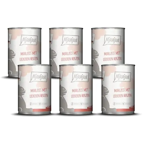 MjAMjAM Premium Nassfutter für Katzen - Herzchen-Mahlzeit, 6er Pack (6 x 400 g) - Getreidefreies Katzenfutter mit hohem Fleischanteil für artgerechte Ernährung. Ideal für eine naturnahe Fütterung, hergestellt aus hochwertigen Zutaten mit geprüfter Qualität.
