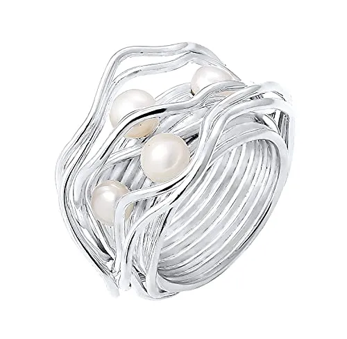 Nenalina Ring Silber 925 mit 4 Süßwasserperlen - Eleganter Damenring aus hochwertigem 925 Sterlingsilber, ideal für jeden Anlass. Die echten Süßwasserperlen verleihen diesem Schmuckstück einen besonderen Glanz und machen es zum perfekten Geschenk für Frauen.