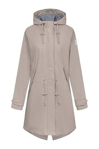 Derbe Regenjacke Traveby Friese Damen - Cobblestone Beige 44 - Funktionsjacke mit stark wasserabweisendem Material, 3.000mm Wassersäule und nachhaltiger Produktion. Ideal für nordische Wetterbedingungen und umweltbewusste Mode.