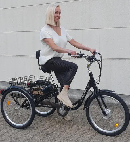 Elektro Therapierad 24 Zoll - Pedelec 250W für Gleichgewichtsprobleme - E-Bike für Gleichgewichtsprobleme mit 250W Pedelec Motor, 5 Unterstützungsstufen und bequemer Rückenlehne. Ideal für sorgenfreies Fahren bis 25 km/h!