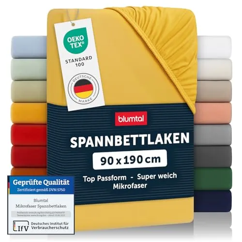 Blumtal® Spannbettlaken Microfaser - Oekotex zertifizierter Bettbezug in 90x190 cm - Bettlaken für Matratzen in 90x190 cm - Bettbezug - Spicy Mustard - Gelb