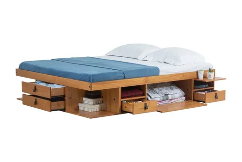 Memomad Bali Massivholzbett 180x200 - Stauraumbett mit Lattenrost - Praktisches Funktionsbett aus massivem Holz mit zusätzlichem Bettkasten für optimalen Stauraum. Ideal für kleine Schlafzimmer und modernes Design in Eiche Natur.