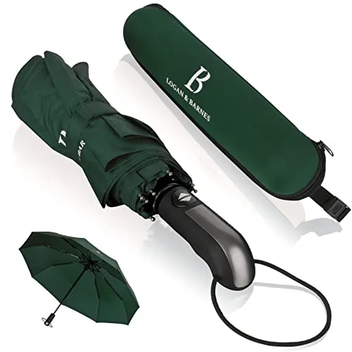 LOGAN & BARNES Sturmfest Regenschirm - Taschenschirm mit Teflon-Beschichtung - Taschenschirm mit Auf-Zu-Automatik, der bis 140 km/h windfest ist und dank Teflon-Beschichtung schnell trocknet. Ideal für alle Wetterbedingungen!