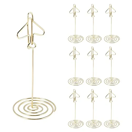 Wrtysully 10 StüCk Memo Clip Halter, Tisch Nummer, Namen Karten Halter, Desktop Metall, Visitenkarte, Foto, Gold Rahmen mit Sockel