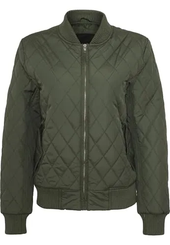 Urban Classics Damen Diamond Quilt Nylon Jacket, Olive, S - Funktionsjacken mit stylischem Steppdesign und optimalem Tragekomfort für jede Gelegenheit.