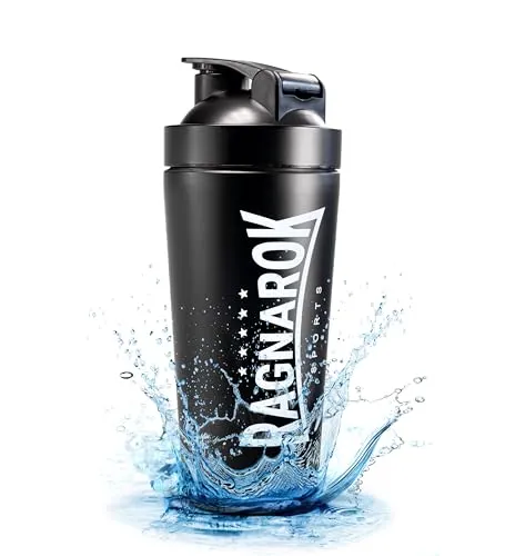 RAGNAROK Edelstahl Shaker Protein 750ml Metallshaker Trinkflasche mit Kugel Sport Fitness
