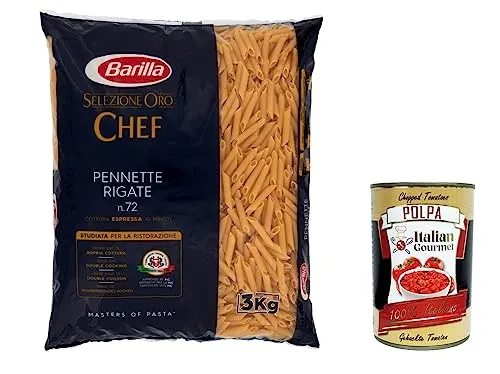 3x Barilla Pasta Selezione Oro Chef Pennette Rigate N°72 italienisch Nudeln 3kg pack + Italian Gourmet polpa 400g
