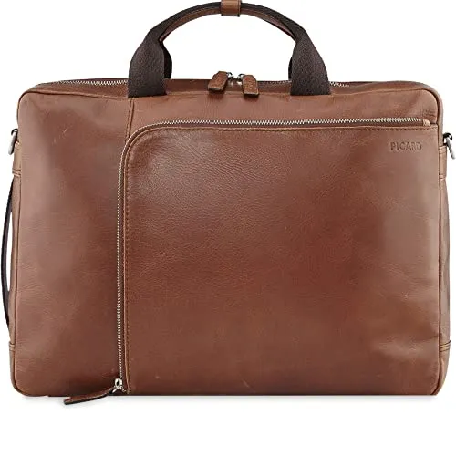 Picard Buddy Aktentasche aus Leder - Cognac/Braun, 450551B210 - Hochwertige Aktentasche aus geöltem Büffelleder mit zwei großen Innenbereichen, Reißverschluss-Sicherheitsfach für Tablets und Trolleyhalter – perfekt für Business und Reisen.