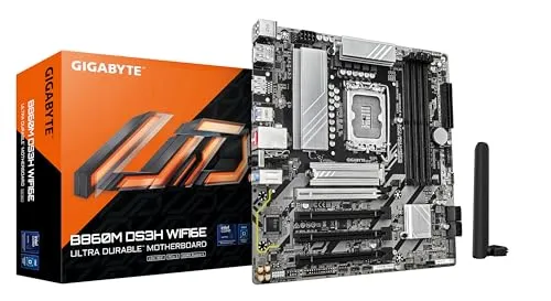 GIGABYTE B860M DS3H WIFI6E Mainboard - Micro-ATX mit WiFi 6E - Mainboard im Micro-ATX Format mit Intel B860 Chipset, Dual DDR5-5600 Unterstützung und integrierter WiFi 6E Technologie für blitzschnelle Netzwerkverbindungen.