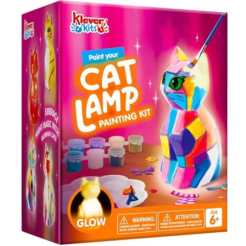 Klever Kits Katze Lampe Bastelset für Kinder ab 6 Jahren - Kreatives Bastelset zur Gestaltung einer einzigartigen Katzenlampe. Enthält alles für stundenlangen Bastelspaß und fördert die Kreativität sowie Feinmotorik bei Kindern im Alter von 6 bis 12 Jahren.
