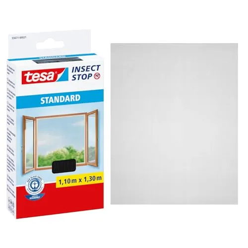 tesa Insect Stop Standard Fliegengitter für Fenster - Effektiver Insektenschutz ohne Bohren - Genießen Sie frische Luft ohne Insekten! Das tesa Insect Stop STANDARD Fliegengitter ist zuschneidbar und einfach zu montieren - ideal für Fenster. UV-beständig und bis 30°C waschbar, bleibt Ihre Aussicht stets klar.