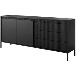 Masseno Kommode SENSATO 187 cm – Modernes Sideboard mit 3 Schubladen und 2 Türen in Schwarz - Elegante Kommode SENSATO für Wohnzimmer und Schlafzimmer – bietet stilvolle Aufbewahrung und schafft Ordnung. Robuste Konstruktion und modernes Design für jedes Zuhause.