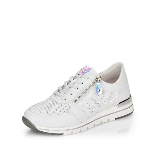 Remonte Damen À Lacets Bequeme Schnürsenkel, Weiss Kombi 80, 41 EU - Damen-Sneaker mit bequemem Wechselfußbett, aus hochwertigem Lackleder und ideal für den Alltag, mit flachem Absatz für hohen Tragekomfort.