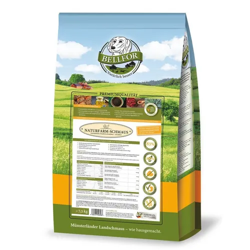 Bellfor Naturfarm-Schmaus Getreidefreies Hundetrockenfutter mit Insekten 7,5 kg - Hochverdauliches, getreidefreies Hundetrockenfutter mit Insekten als Proteinquelle. Ideal für Hunde mit speziellen Ernährungsbedürfnissen. Enthält hochwertige Zutaten und Kokosöl für eine ausgewogene Ernährung.