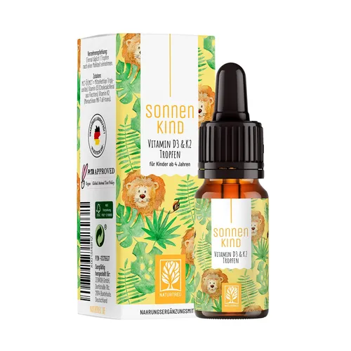 500IE Vitamin D3 K2 Kinder ab 4 Jahren 300 Tropfen 10ml Sonnenkind NATURTREU®