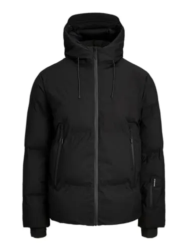 JACK & JONES Herren Steppjacke Fusion Technical Puffer Jacket - Schwarz - L - Wasser- und winddichte Steppjacke mit THINSULATETM-Wattierung. Ideal für Outdoor-Aktivitäten, leicht und atmungsaktiv. Praktische Taschen und verstellbare Kapuze bieten hohen Tragekomfort.