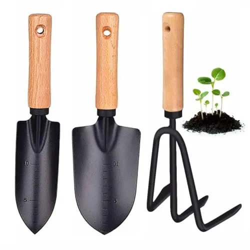 Gartenwerkzeug-Set-Gartenkelle,Gardening Tools Set-Garden Trowel,3 Pcs Gartengeräte-Set Werkzeuge Geschenk für Männer und Frauen, 1 schmale Schaufel, 1 breite Schaufel und 1 Garten Harke Tools Set