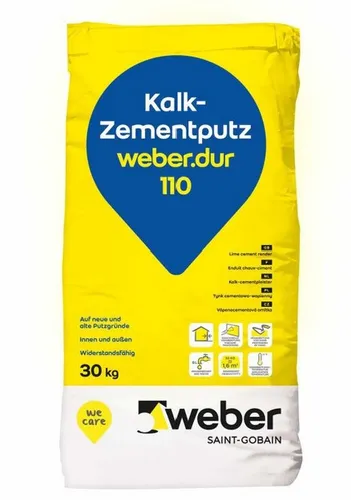 weber.dur 110 Kalk-Zement-Putz 30 kg - Mineralischer Unterputz für vielseitige Anwendungen, ideal für robuste und langlebige Oberflächen.