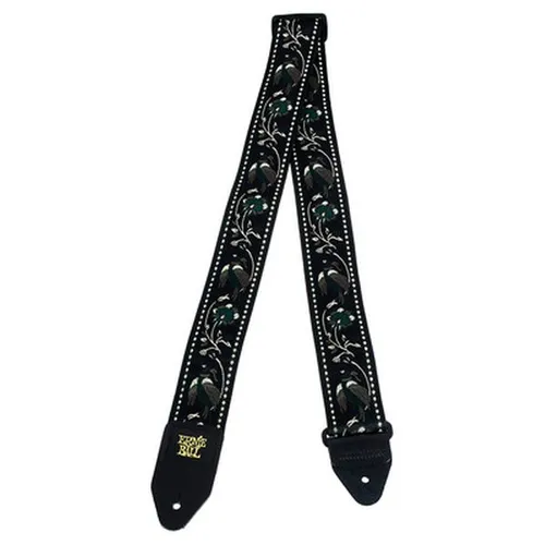 Ernie Ball 5372 Jaquard Gurt Black Pleasant Pheasant - Gitarrengurt mit einstellbarer Länge von 104 cm bis 182 cm, aus robustem Polypropylengewebe mit Premium-Lederenden und stilvollem Black Pleasant Pheasant Design.