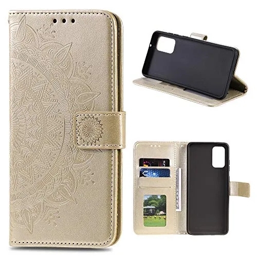CoverKingz Handy Case kompatibel mit Huawei P smart 2021 - Handy Cover mit Kartenfach Phonecase - Smartphone Hülle klappbar Motiv Mandala Gold