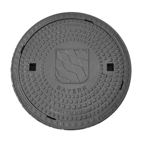 HYDROTEC Schachtabdeckung Länderwappen B125 (Bayern (Raute)) - Robuste Schachtabdeckung aus Vollguss mit Beton-Rahmen, PKW-befahrbar (B125), ideal für bayerische Regionen und ohne Ventilation.