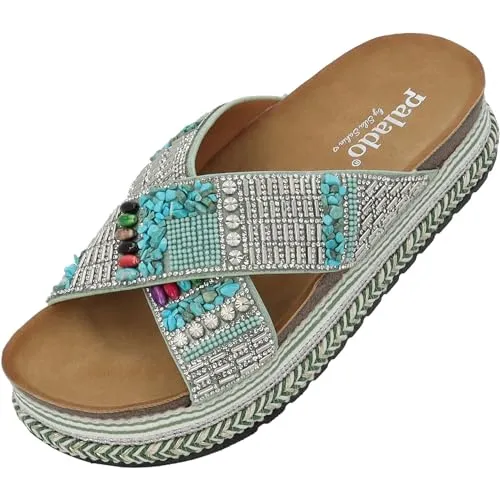 Palado Plateau-Pantoletten Damen Kegno by Sila Sahin – elegante Sandalen mit Strassdetails - Wanderschuhe für Damen mit rutschfester Gummisohle und ergonomischem Fußbett für höchsten Komfort – perfekt für stilvolle Sommer-Outfits.