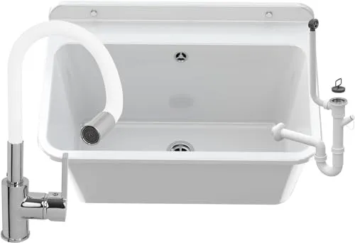 Universal Waschtrog Modell 3 - Ausgussbecken für Garage, Keller und Werkstatt - Spülen - Hygienisches Arbeiten mit langlebigem Polypropylen, ideal für Innen- und Außenbereiche, inkl. Siphon und Montageset.