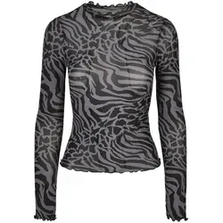 Urban Classics Damen T-Shirt AOP Mesh Turtleneck Longsleeve - Stylisches Longsleeve mit Zebra- und Leoparden-Muster, optimaler Slim Fit und bequemer Rollkragen für einen trendigen Look. Perfekt für die Streetwear-Liebhaberin!