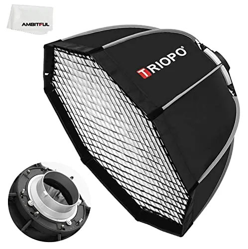 Triopo 90 cm Fototafel Bowens Mount Octagon Umbrella Softbox Quick Installation Softbox + Honeycomb Grid für Studio Strobe Outdoor Fotografy