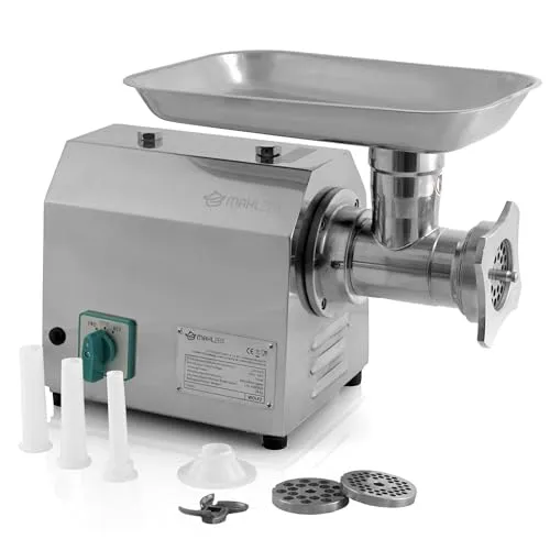 Mahlzeit Profi Edelstahl Fleischwolf elektrisch 750W - 150kg/h Wurstmaschine in Gastro Qualität, vielseitig für Hackfleisch, Burger und Wurstbrät