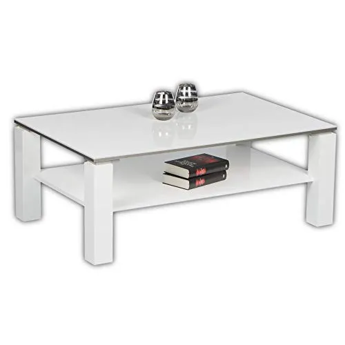 Stella Trading ROMY Moderner Couchtisch weiß Hochglanz - Wohnzimmertisch mit zwei Ebenen für viel Stauraum, elegantes Hochglanz-Design und einfache Montage. Ideal für ein stilvolles Wohnzimmer.