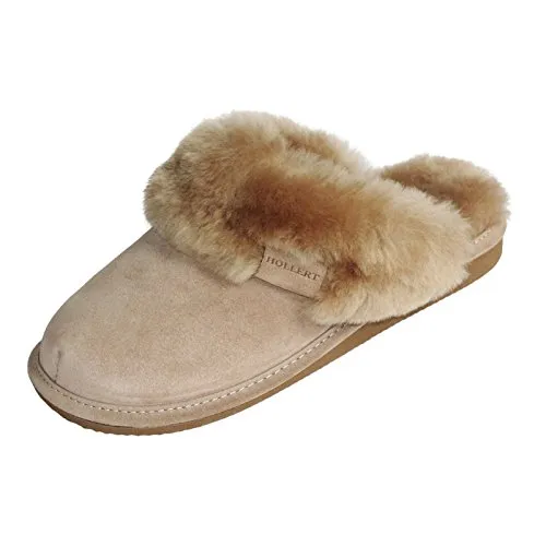 Hollert Leather Lammfell Hausschuhe - Malibu Damen Pantoffeln in Beige, 38 EU - Bequeme Damen Hausschuhe aus 100% Merino Lammfell, temperaturausgleichend und atmungsaktiv. Ideal für ganzjährigen Komfort und warme Füße.