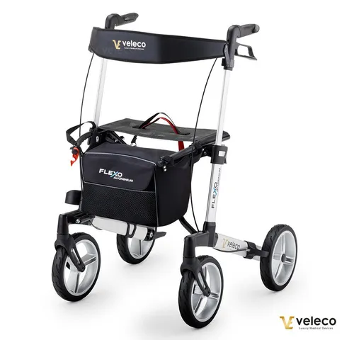 Veleco Faltbarer Aluminium-Rollator Flexo, 4-rädrig, stabil und leicht (Silber) - Stabiler und leichter Rollator aus Aluminium, ideal für den Alltag. Mit weicher Rückenlehne und leichtgängigen Rädern für müheloses Fahren.