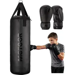 Meteor Boxsack Set 87cm 12kg mit Handschuhen für Kinder - Optimal für Kinder und Jugendliche: strapazierfähiger Boxsack aus Tarpaulin, ideal für Kampfsporttraining. Inkl. komfortabler Handschuhe mit hervorragender Dämpfung und Belüftung. Einfach aufzuhängen und perfekt für den Einstieg!