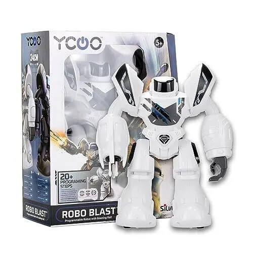Robo Blast weiß - Programmierbarer Action-Roboter - Sonstige Spielwaren mit Projektil-Werfer und 20 programmierbaren Bewegungen für interaktiven Spielspaß. Ideal für Kinder ab 5 Jahren!
