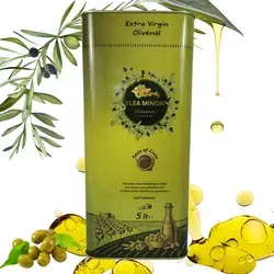 Elea Minon Extra Natives Olivenöl 5L - Hochwertiger Kanister mit Ausgießer - Hochwertiges Olivenöl aus den traditionellen Hainen Kretas, ideal für Küche und Kosmetik. Vielseitig einsetzbar zum Kochen und Verfeinern. Praktische 5L-Größe für lange Haltbarkeit.