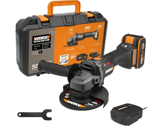 WORX WX814 20V Akku-Smerigliatrice Mit 4.0Ah Akku Und Schnellladegerät Inkl.