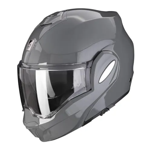 EXO-TECH EVO SOLID XXL GRIGIO CIMENTO - Motorradhelm mit Speedview Injektionsform, integriertem Sonnenvisier und anti-fog Beschichtung. Der antibakterielle KwikWick Stoff sorgt für frische und Trockenheit, während die KwikFit Polsterung das Tragen von Brillen erleichtert.