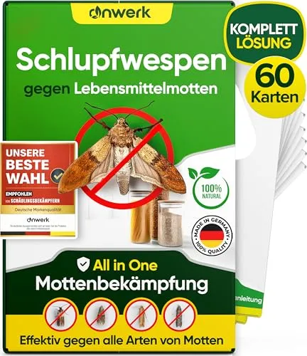 anwerk® Schlupfwespen gegen Lebensmittelmotten - 60 Karten (15 Karten à 4 Lieferungen) - Effektiv Lebensmittel Motten bekämpfen - Alternative zur Mottenfalle, Mottenspray, Pheromonfalle