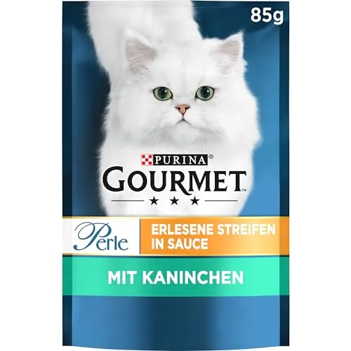 Gourmet Perle Erlesene Streifen Katzenfutter mit Kaninchen, 26er Pack - Hochwertiges Nassfutter für Katzen mit zarten Kaninchenstückchen in feiner Sauce. Ideal für eine ausgewogene Ernährung. In praktischen 26 Einzelportionsbeuteln à 85g.