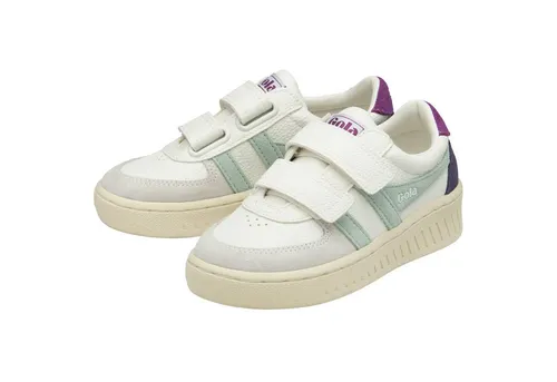 Gola Sneaker Grandslam Trident 2025 - Kinder Sneaker mit Klettverschluss - Trendiger weißer Sneaker mit türkis-violetten Akzenten, ideal für Kinder, der dank des praktischen Klettverschlusses einfach an- und auszuziehen ist.