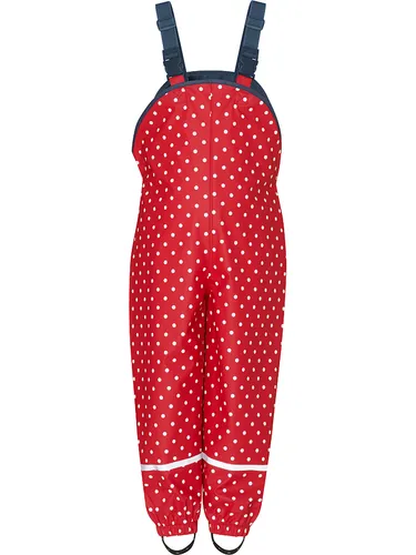 Playshoes Matschhose Ungefüttert - Wind- und Wasserdichte Regenlatzhose für Kinder, Rot mit Punkten, Größe 116 - Regenhosen für Mädchen, ideal für schlechtes Wetter, wind- und wasserdicht mit 5000 mm Wassersäule, wächst mit Ihrem Kind dank verstellbarer Träger und bietet höchsten Tragekomfort.