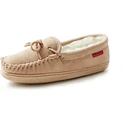 Hausschuhe Lammfell Moccasin 48 - Hochwertige Lammfellhausschuhe im klassischen Mokassin-Design mit rutschfester Sohle. Ideal für drinnen und draußen, bieten sie optimalen Komfort und Wärme ohne Schwitzen.