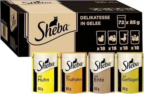 SHEBA Katzenfutter nass - 72x85g Portionsbeutel - Geflügel Variation in Gelee - Nassfutter für Katzen - 1 Großpackung