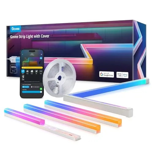 Govee RGBIC LED Strip mit Profil, 3M Smart LED Streifen Kompatibel mit Alexa & Google Assistant, 64 Szenenmodi, APP-Steuerung, Schiene mit Leisten für Schlafzimmer, Sockelleisten, Kabinett