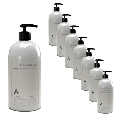 1A Massagelotion PURE | neutraler Duft | 1000 ml mit Spender | mit Panthenol | ohne Duftstoffe | hautpflegend | 8 Stück im Sparpack (8)