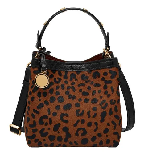 Fossil Umhängetasche Bucket Crossbody Bag aus echtem Leder - Handtaschen aus echtem Leder mit stylishen Animal Print, abnehmbarer und verstellbarer Schulterriemen für individuellen Tragekomfort.