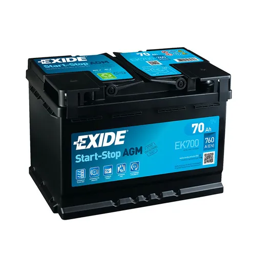 Exide 70Ah AGM Autobatterie EK700 EN760A 12V für Start-Stop Systeme - Hochleistungs-AGM-Batterie mit 760A Kaltstartstrom, ideal für PKW mit Start-Stop-Technologie. Rüttelfest und gasdicht für zuverlässige Energieversorgung.