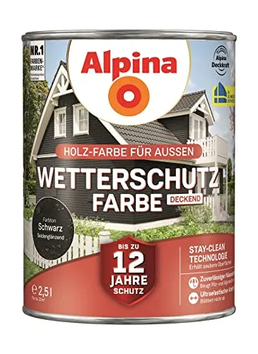 Alpina Wetterschutzfarbe 2,5 L schwarz - Wetterfester Schutz für Holz und Metall - Lacke, schützt zuverlässig vor Witterungseinflüssen und sorgt für langanhaltende Farbbrillanz.